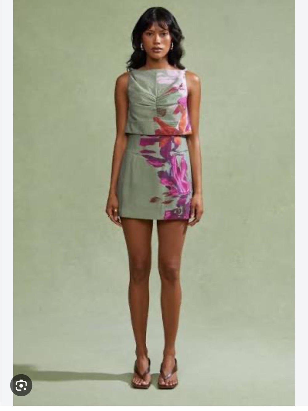 Amur piper Sage Green Floral Print Sleeveless Mini Dress 0